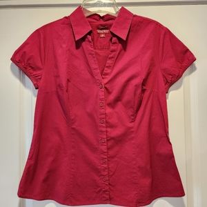 MERONA COTTON/SPANDEX RED V-NECK BLOUSE SIZE L
